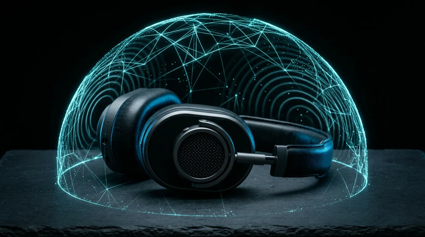 Listener wearing headphones enjoying an immersive music mix